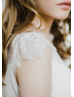Cap Sleeve Ivory Lace Purple Tulle Wedding Dress